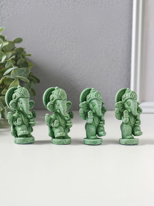 Сувенир полистоун "Ганеша" набор 4 шт зелёный 2,8х4х6,2 см
