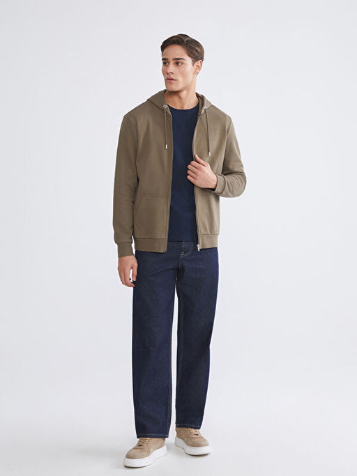 Kap??onlu Uzun Kollu Erkek Fermuarl? Sweatshirt