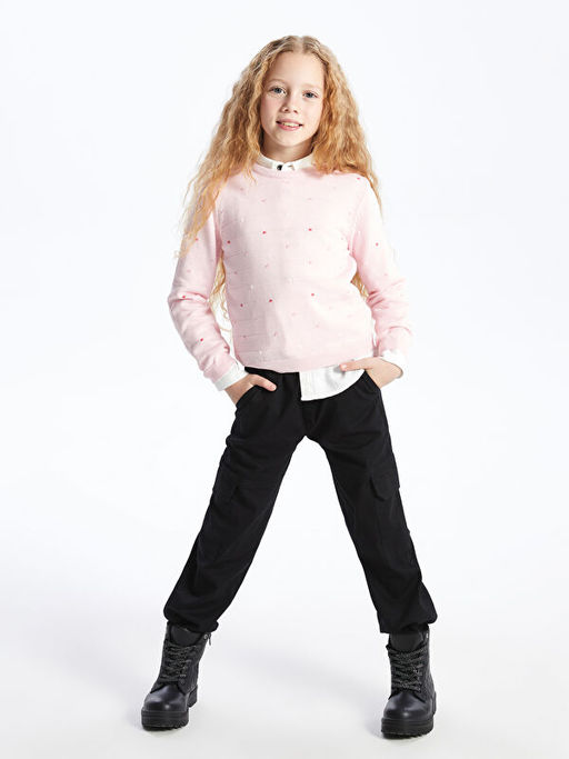 Bisiklet Yaka Desenli Uzun Kollu K?z ?ocuk Triko Kazak - Waikiki фото 2