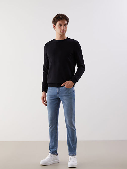 Bisiklet Yaka Uzun Kollu Bask?l? Erkek Sweatshirt