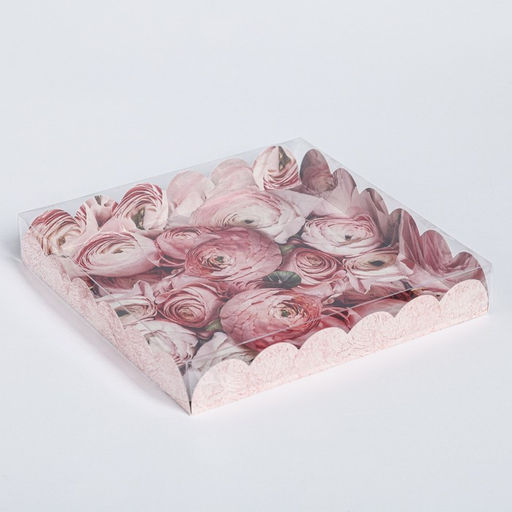 Цена за 5 шт. Коробка для печенья, кондитерская упаковка с пластиковой крышкой, My best wishes, 21?21?3 см