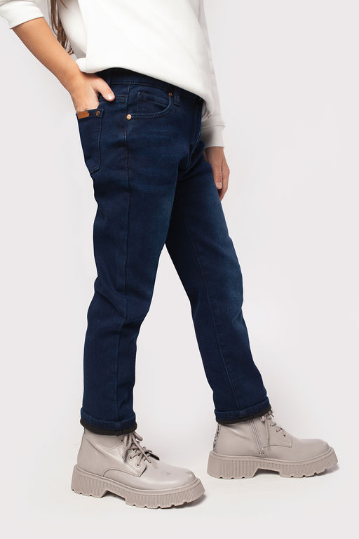 Эластичные джинсы mom-fit на флисе