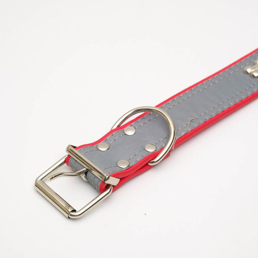 Ошейник широкий с косточками, светоотражающий, 66 х 3,5 см, ОШ 48-58 см, красный - Пижон фото 2