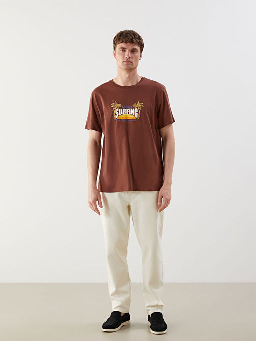 Bisiklet Yaka K?sa Kollu Bask?l? Penye Erkek Ti??rt