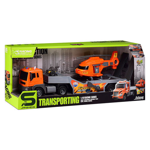 Машина "Тягачь" с вертолетом, 1:16 (свет, звук) в коробке