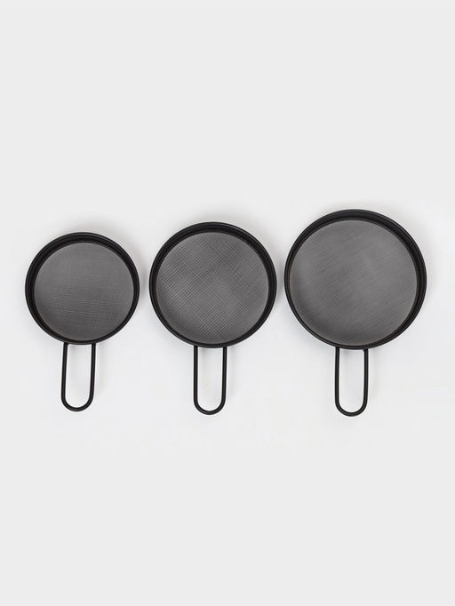 Сито с ручкой Magistro, набор 3 шт., d=8;9;10 см, нержавеющая сталь, чёрные