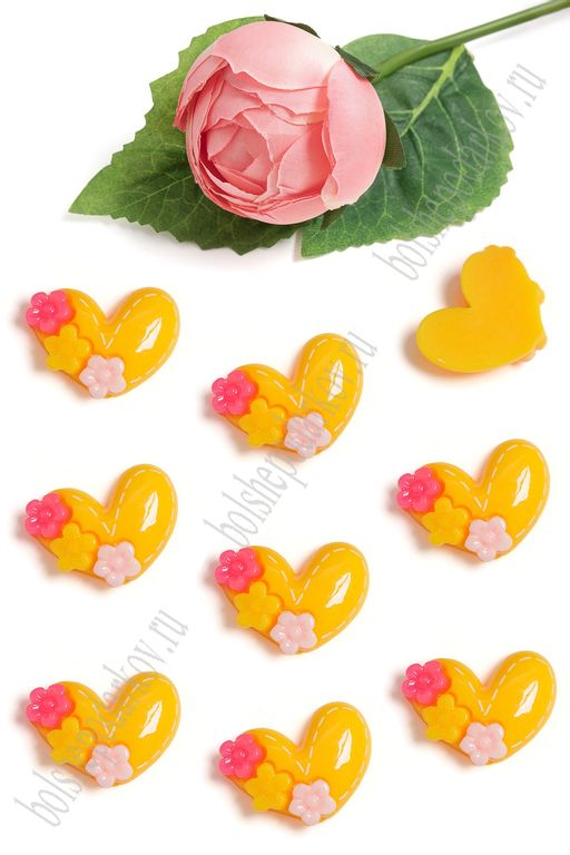 Кабошон "Сердечко с цветочками" (50 шт) SF-5735, желтый