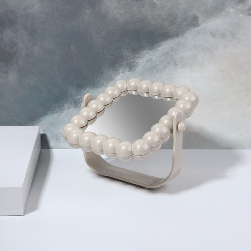 Зеркало настольное «Жемчуг», декоративное, 17.4×17.5 см, (9.5×11.5 см), бежевое