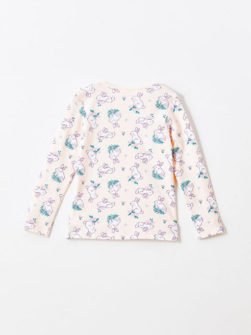 Bisiklet Yaka Bask?l? Uzun Kollu K?z ?ocuk Pijama Tak?m?