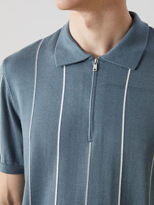 Polo Yaka K?sa Kollu ?izgili Erkek Triko Kazak