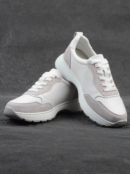 03-YC527-2 WHITE/GRAY Кроссовки женские (натуральная кожа)