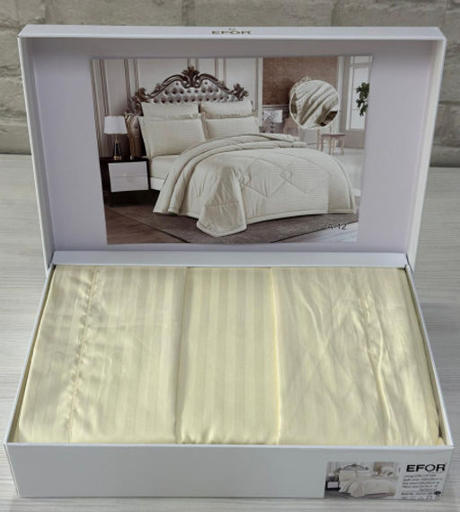 КПБ EFOR STRIPE SATIN A-12 кремовый (коробка) евро
