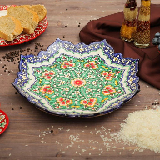 Ляган Риштанская Керамика «Цветы», 32 см, рифлёный, разноцветный