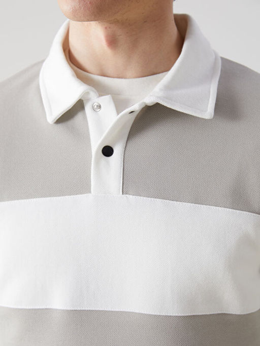 Polo Yaka Uzun Kollu ?izgili Erkek Sweatshirt