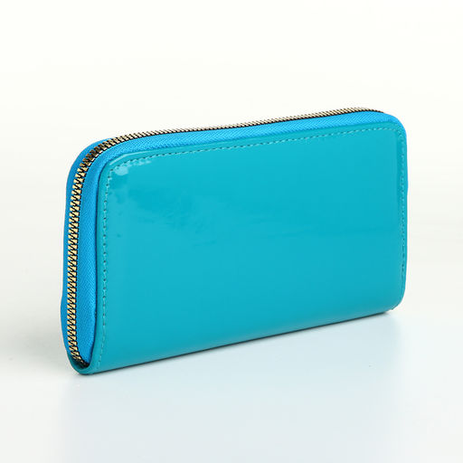 Кошелёк женский на молнии, 20×2×10 см, лаковый, бирюзовый