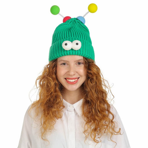 Карнавальная шапка «Глазастик» с рожками р-р 56-58, зелёная