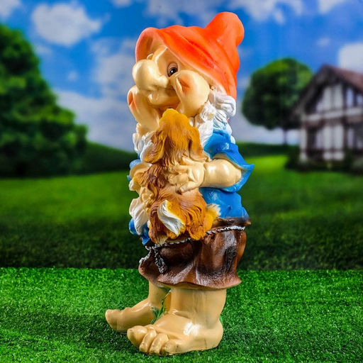 Садовая фигура из полистоуна «Гном с собачкой», 46×22×23 см