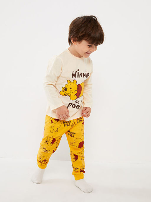Bisiklet Yaka Uzun Kollu Winnie the Pooh Bask?l? Erkek Bebek Pijama Tak?m? - Waikiki фото 2