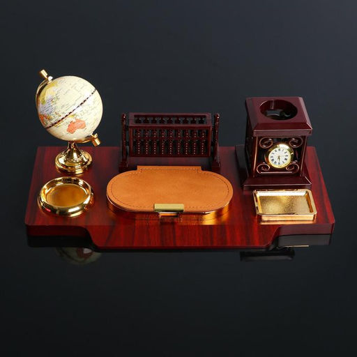 Набор настольный, органайзер 6 в 1, с визитницей и часами, вишня