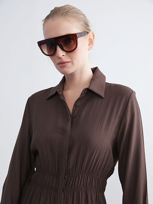 B?y?k Beden Dokulu B?zg?l? G?mlek Elbise