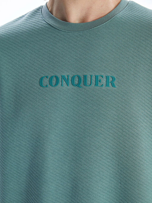 Bisiklet Yaka Uzun Kollu Bask?l? Erkek Sweatshirt