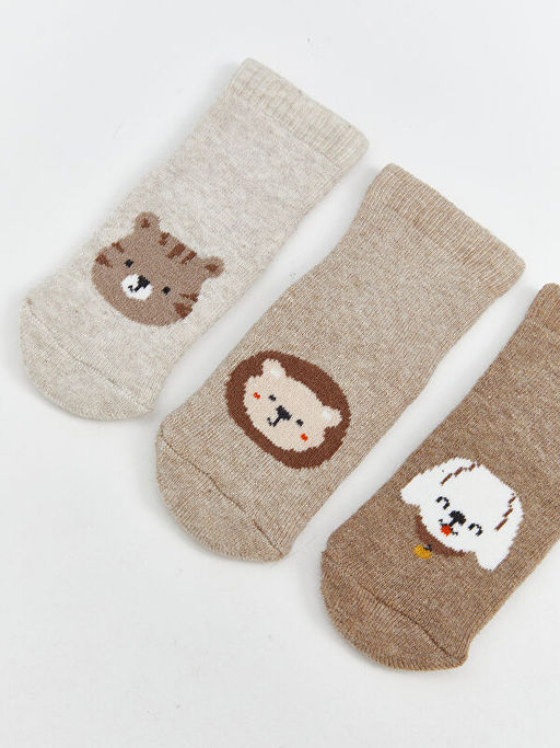 Desenli Erkek Bebek Havlu Soket ?orap 3l?