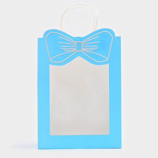 Пакет подарочный с окном «Бант», 26×35×15 см, голубой
