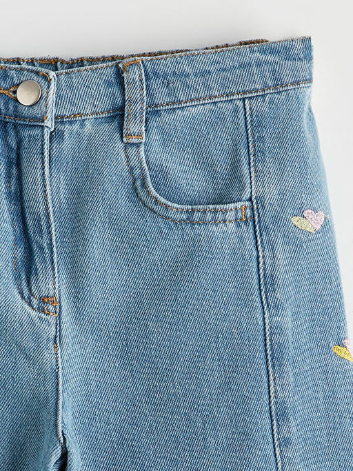 Regular Fit Nak??l? K?z ?ocuk Jean Pantolon