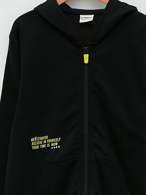 Kap??onlu Bask?l? Uzun Kollu Erkek ?ocuk Fermuarl? Sweatshirt - Waikiki фото 3