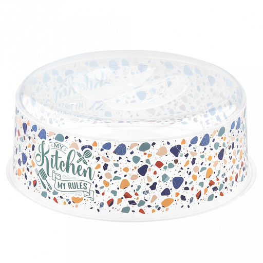 Крышка для СВЧ пластмассовая "Bergamo" д25см, h9,1см, прозрачный, с декором "Терраццо" (Россия)