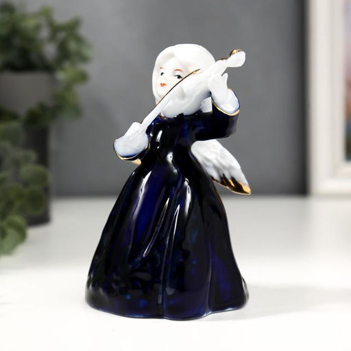 Фигурка керамика под фарфор Ангелочек со скрипкой, кобальт, 12.5?10?8 см