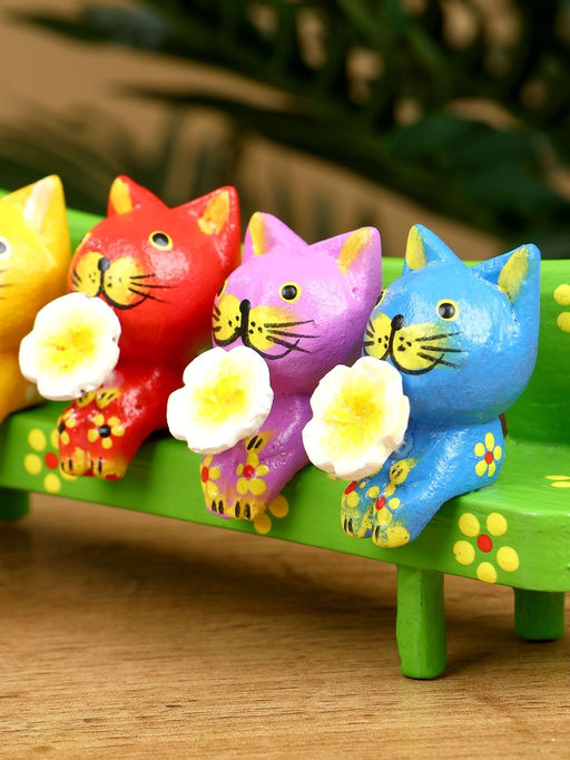 Сувенир «Котята на скамейке», 19×8×6 см, дерево, зелёный
