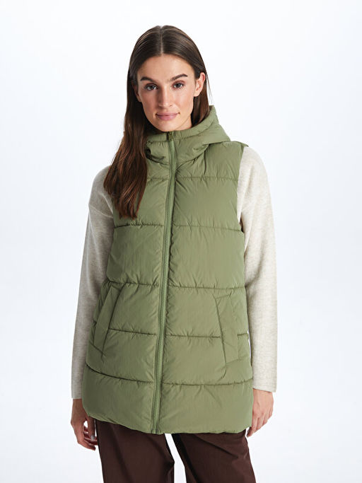 Kad?n Kap??onlu D?z ?i?me Yelek