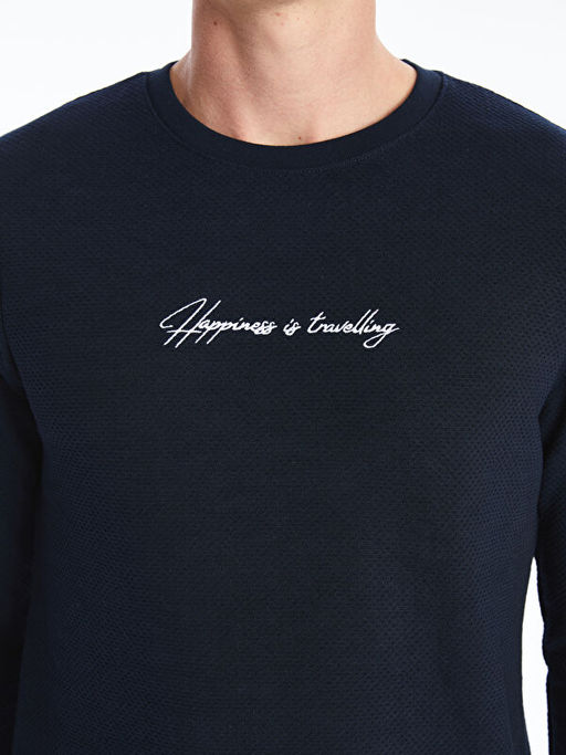 Bisiklet Yaka Uzun Kollu Bask?l? Erkek Sweatshirt