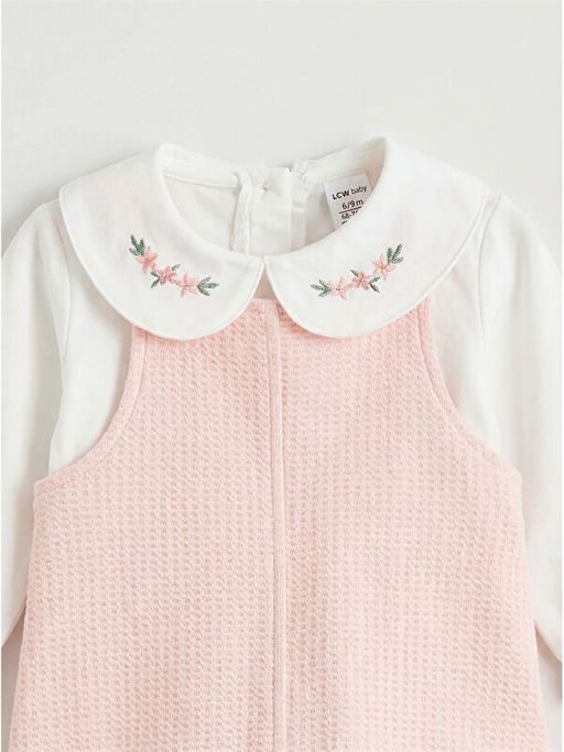 Bebe Yaka ?i?ekli K?z Bebek Salopet Elbise