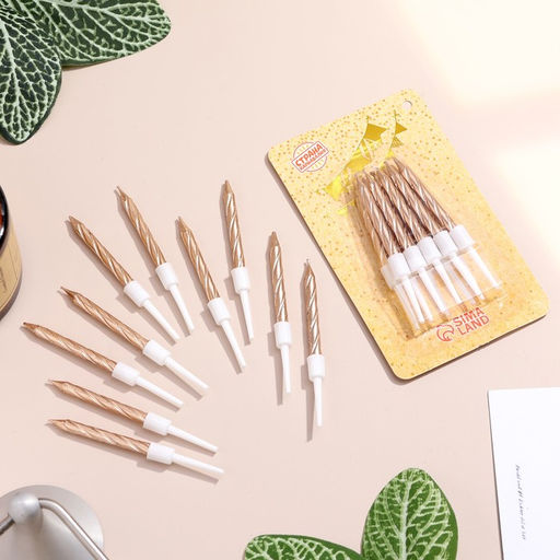 Цена за 3 шт. Свечи в торт Спираль, 10 шт., средние, 5 см, шампань - Страна карнавалия фото 2