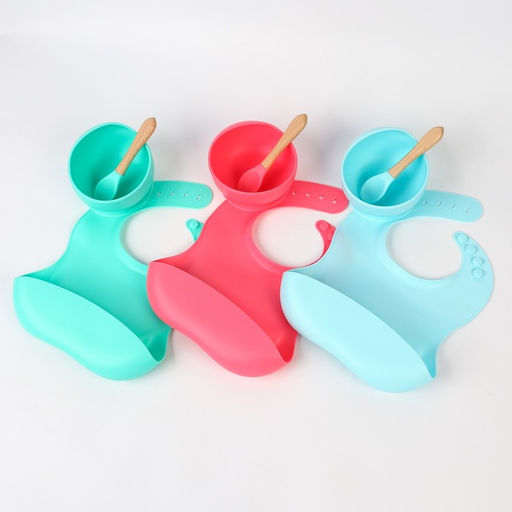 Набор для кормления: нагрудник, тарелка на присоске, ложка, Крошка Я, голубой  фото 8