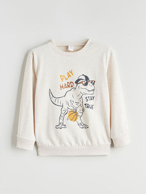 Bisiklet Yaka Bask?l? Erkek ?ocuk Sweatshirt ve E?ofman Alt 2li