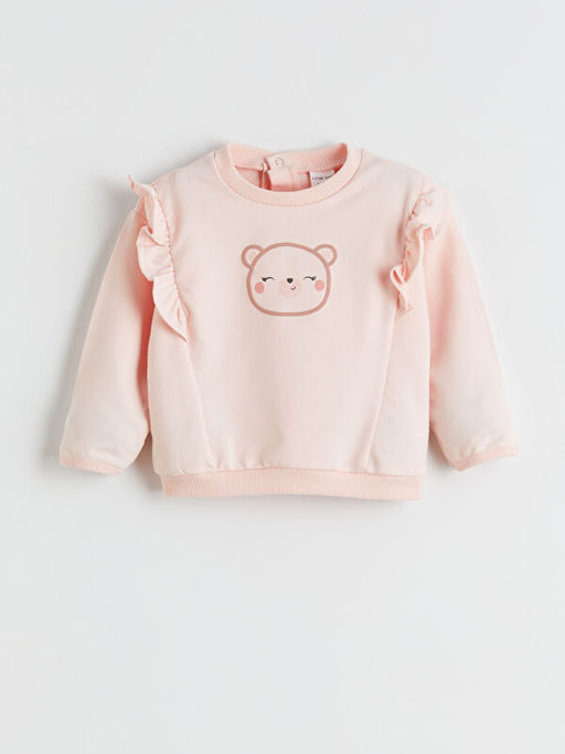 Bask?l? K?z Bebek Sweatshirt ve Pantolon 2li