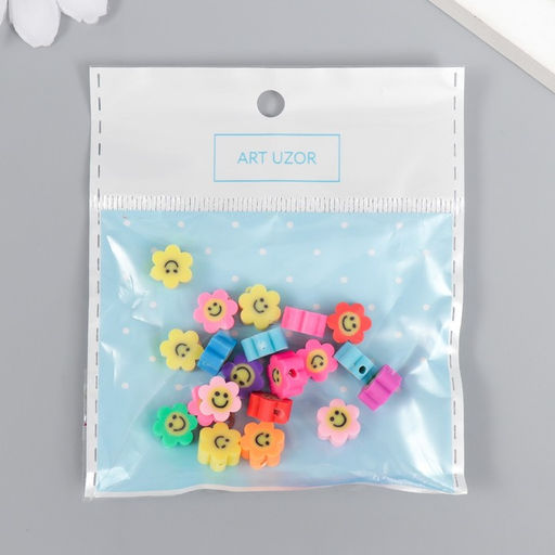 Цена за 6 шт. Бусины для творчества PVC Цветочек-смайл, цветные, набор 20 шт., 1?1?1 см