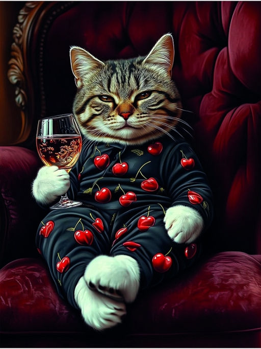 Холст с красками 40x50 по номерам "Кот с бокалом" в коробке (30цв.)