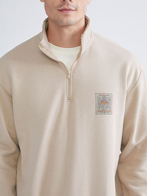 Fermuarl? Dik Yaka Uzun Kollu Erkek Sweatshirt