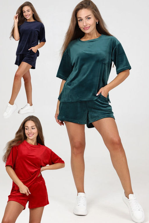 Костюм с шортами , Велюр , Красный - Амавес-текстиль фото 2