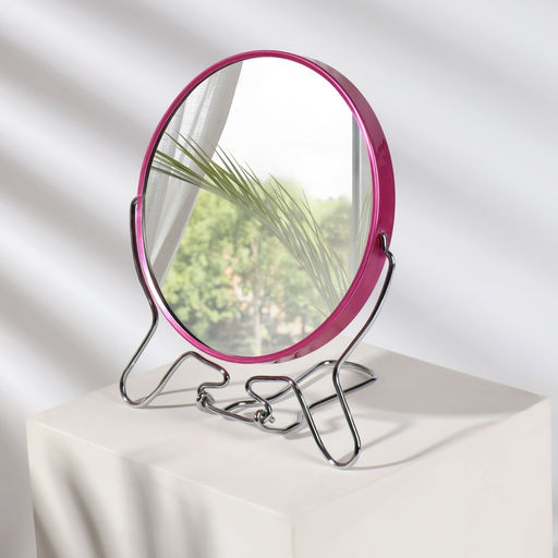 Зеркало настольное, с увеличением х2, настенное, двустороннее, 13.5×15 см, (d=11.5 см), МИКС