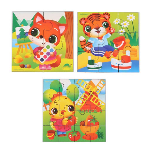 Пазлы 3 в 1 Весёлые зверюшки - Лесная мастерская фото 3
