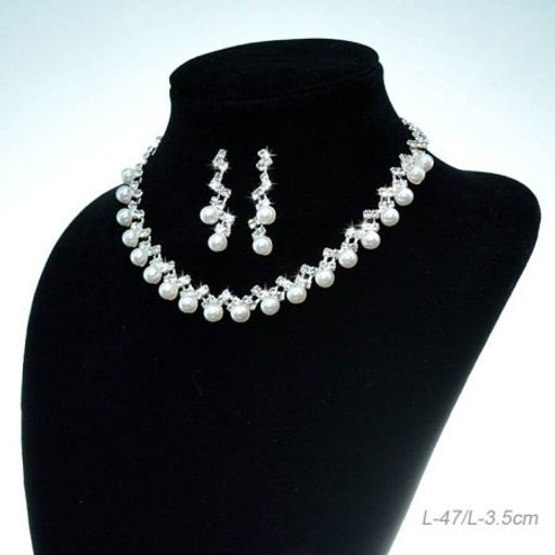 Колье со стразами и серьги гвоздики 3 см / 6395 /уп 12/серебро/жемчуг - Галеонтрейд фото 3