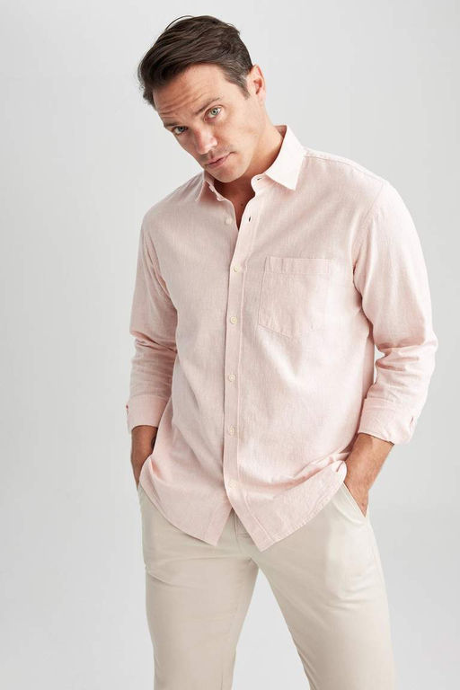 Рубашка обычного кроя с длинными рукавами из смесового льна - Defacto фото 7