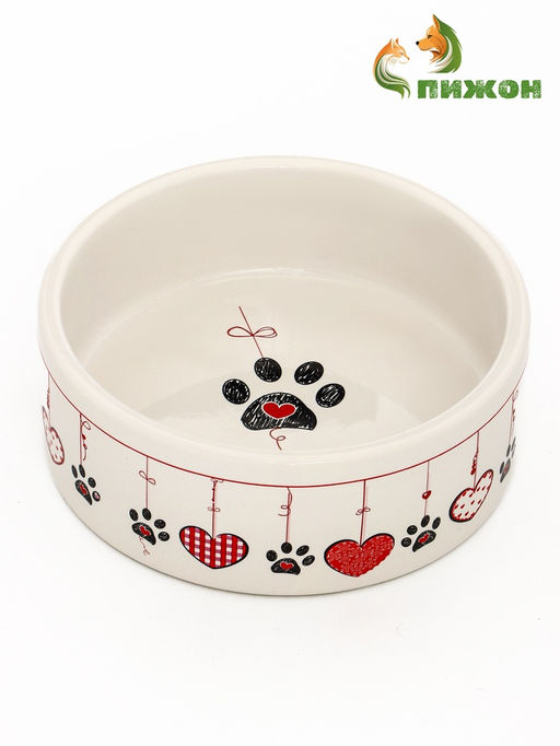 Миска керамическая Любовь и кошки 300 мл, 11.55 см, бело-малиновая - Пижон фото 2