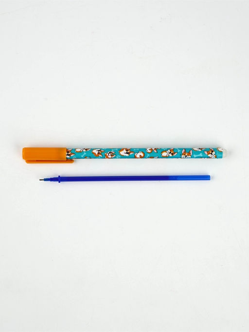 Цена за 10 шт. Ручка пластик пиши-стирай с колпачком "Корги", синяя паста, гелевая 0,5 мм