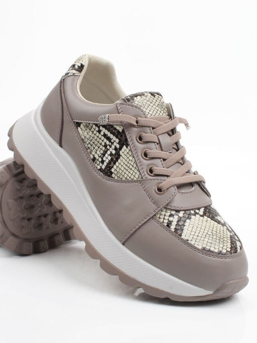 03-A847-11 GRAY/BROWN Кроссовки женские (натуральная кожа)